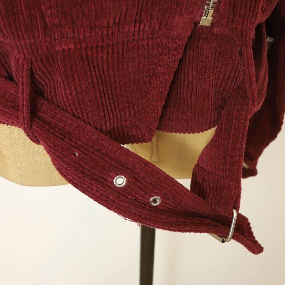 Free People Slouchy Dolman Moto Jacket Size M Zip Belt Burgundy Red B72 - Picture 6 of 9